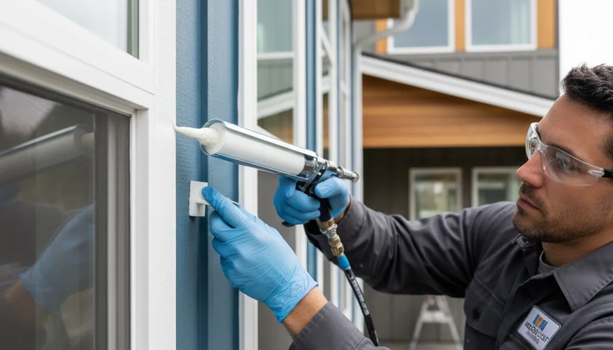 Professional caulking and sealing on home exterior by Boston MA house painters for weather protection