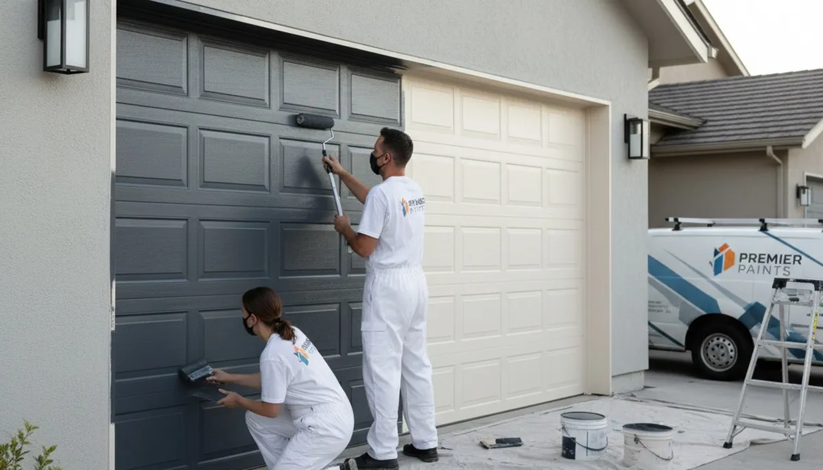 Professional garage door painting in Boston MA enhancing curb appeal with durable exterior finishes