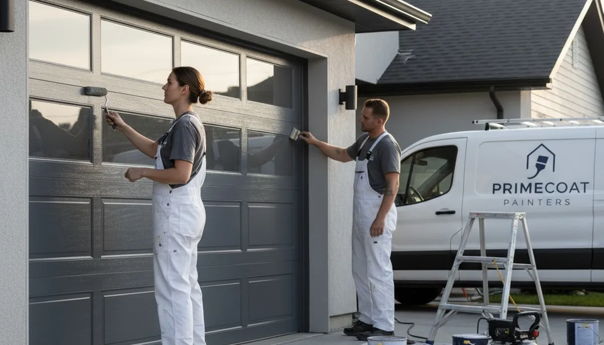 Professional garage door painting in Boston MA enhancing curb appeal with durable weatherproof finish