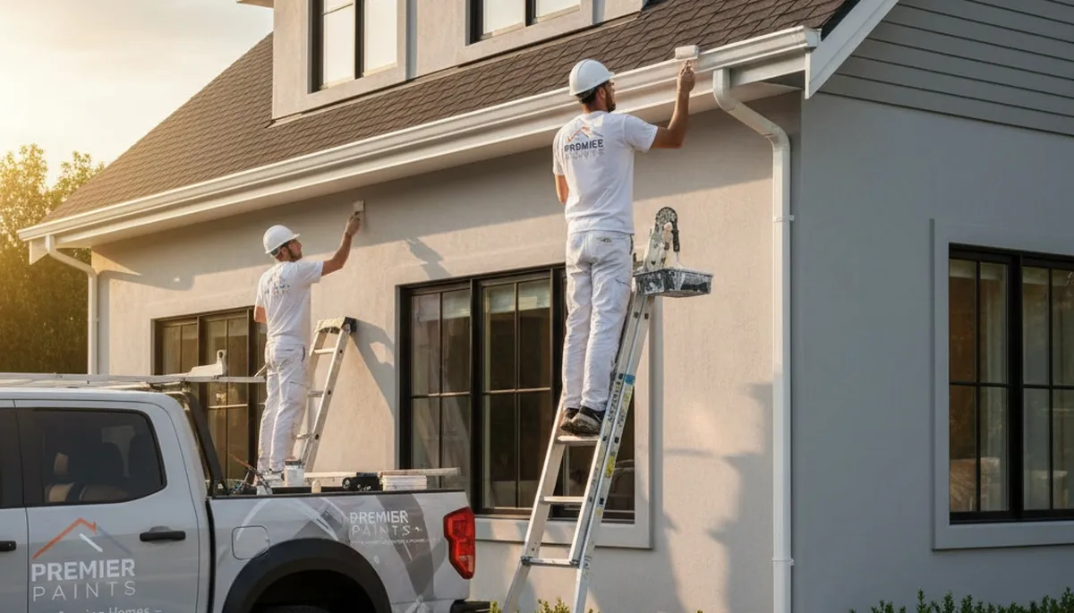 Professional gutter painting on a Boston MA home exterior by local house painting experts