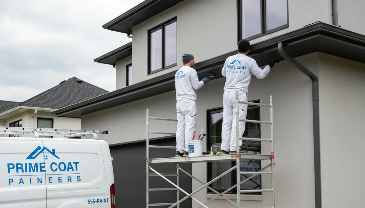 Professional gutter painting service on Boston, MA home exterior by local house painters