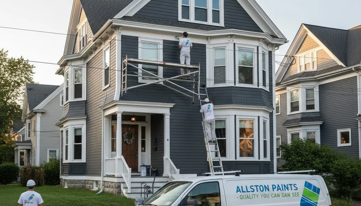 Professional house painters working on residential exterior in Boston MA