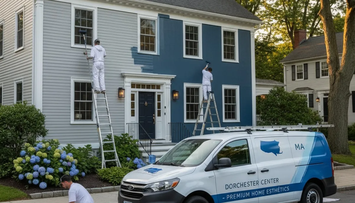 Boston MA house painters applying exterior paint on a residential home