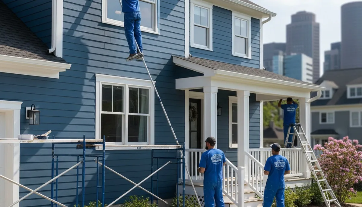 Boston, MA house painters applying exterior paint on a residential home
