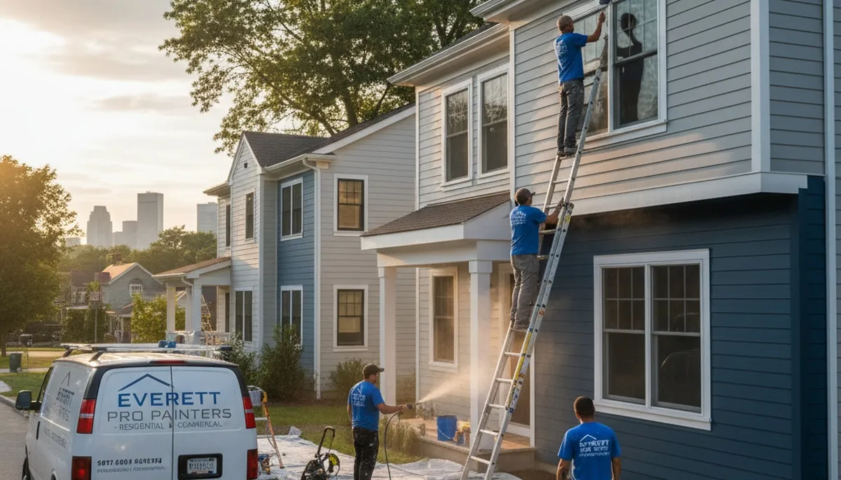 Professional house painters working on a residential exterior in Boston MA