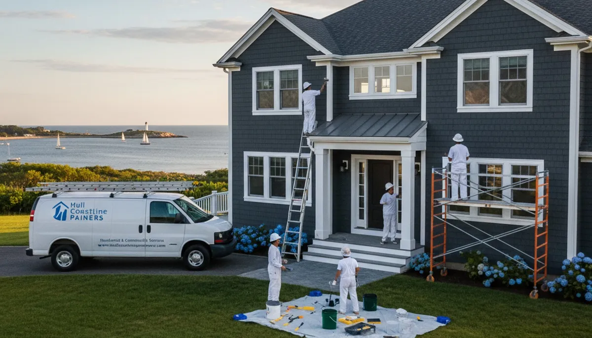 Professional house painters in Boston MA applying exterior paint to a residential home