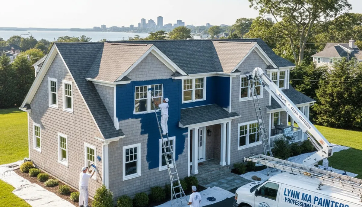 Professional house painters in Boston MA applying fresh exterior paint to a residential home