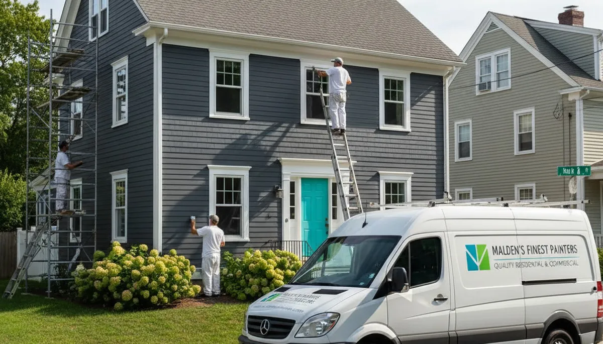 Professional house painters working on residential exterior in Boston MA