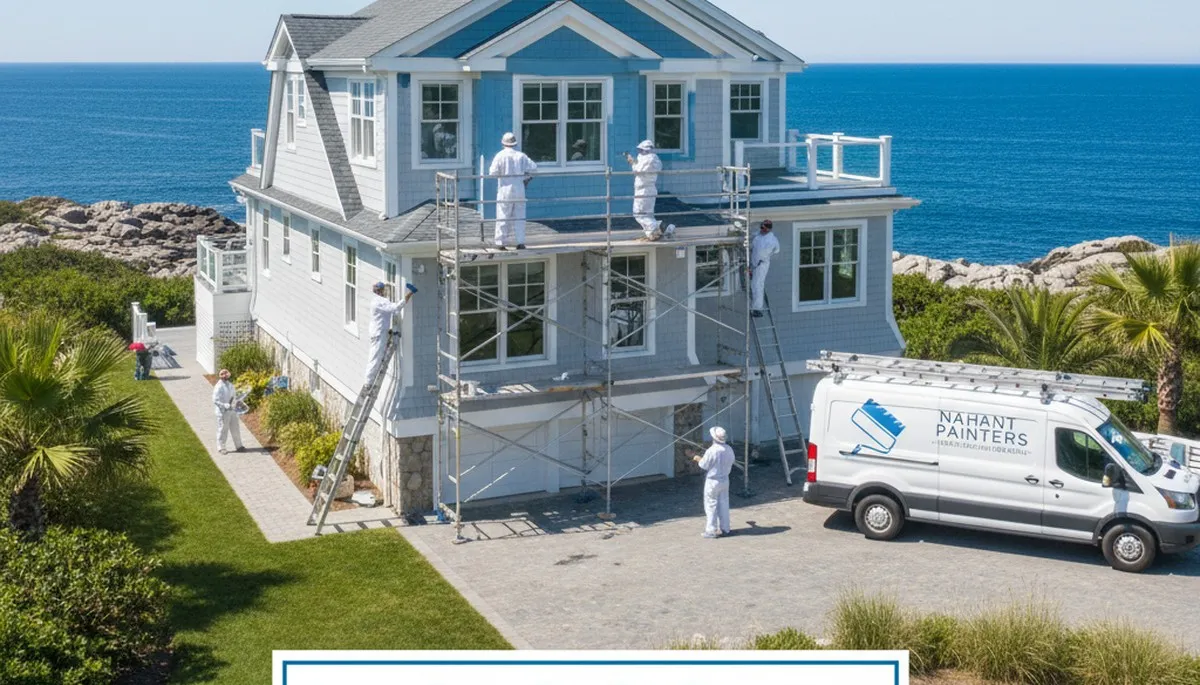 Professional house painters in Boston MA applying exterior paint to a residential home