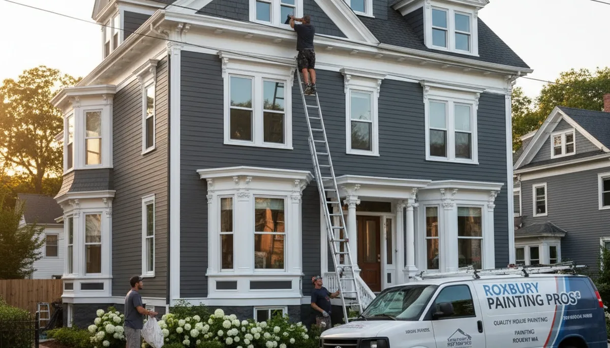 Boston MA house painters painting a home exterior for professional residential painting services