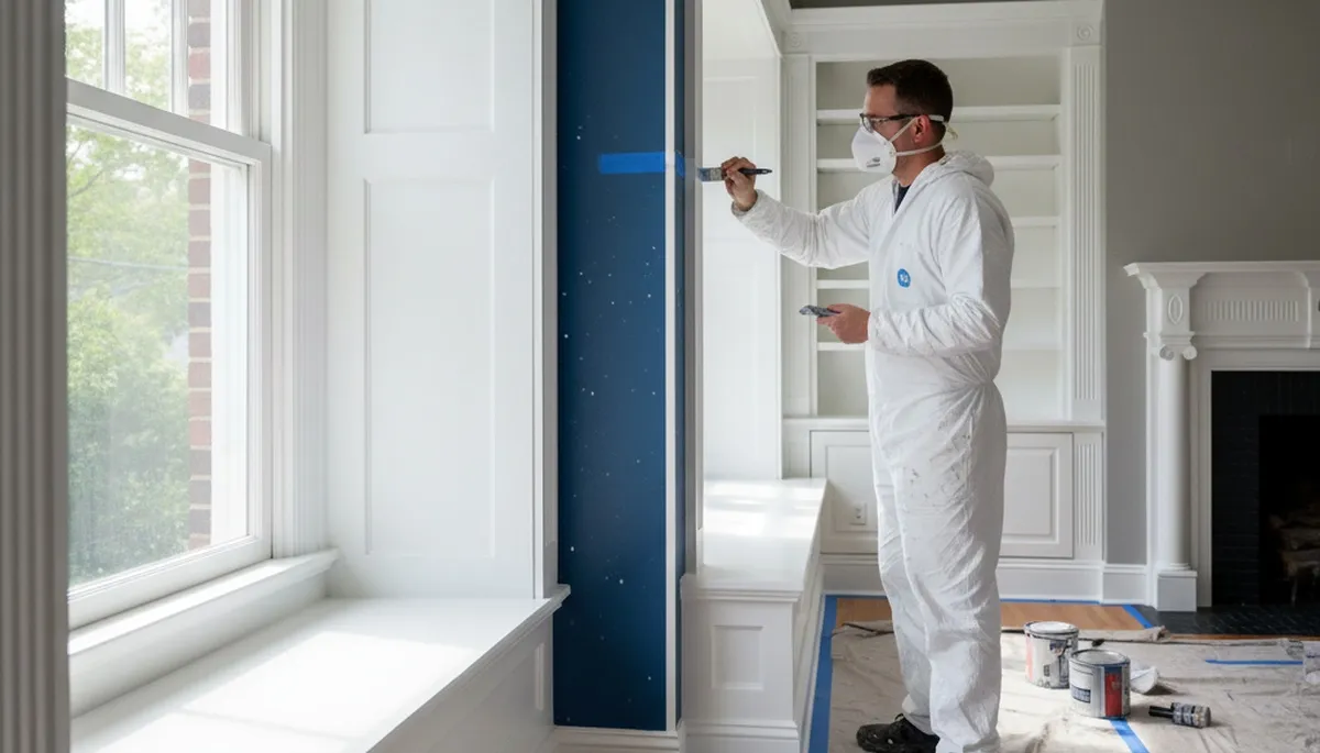 Professional interior trim painting with crisp edges in a Boston, MA home by expert house painters