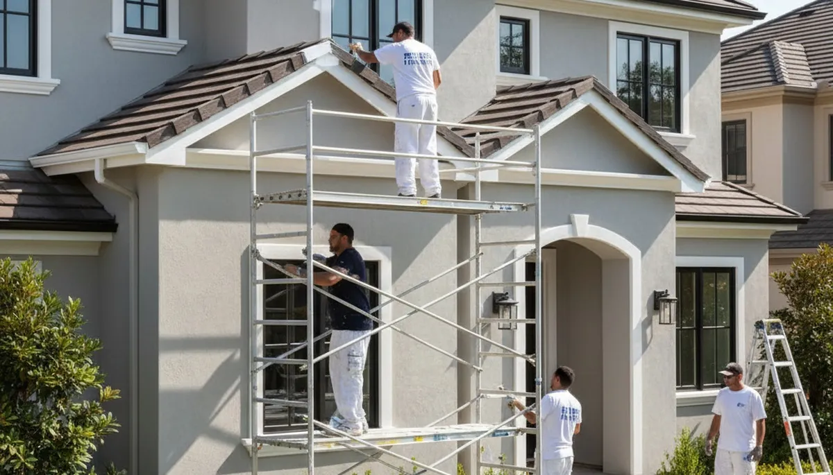 Professional trim and fascia painting on Boston MA home by expert exterior house painters