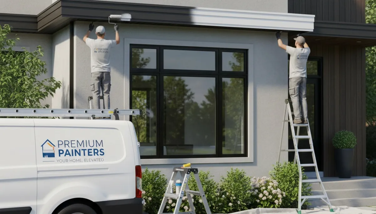 Professional trim and fascia painting on historic home in Boston, MA by expert house painters
