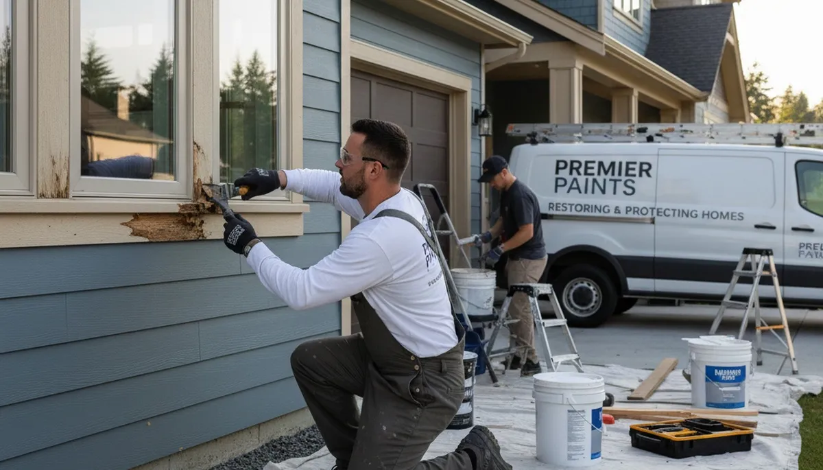 Professional wood rot repair and exterior painting on Boston, MA home by expert carpenters